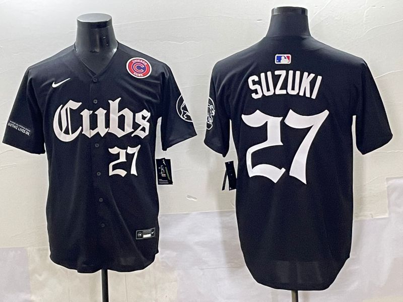 Men 2025 Chicago Cubs #27 Suzuki Black Five generations Joint Name Nike MLB Jersey style 10->chicago cubs->MLB Jersey